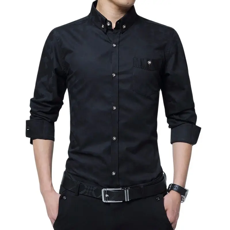 

Dress Shirts 2023 Men New Fashion Business Modern Casual Youth Social Long Sleeve Shirt Camisa Masculina Brand Clothing 5XL
