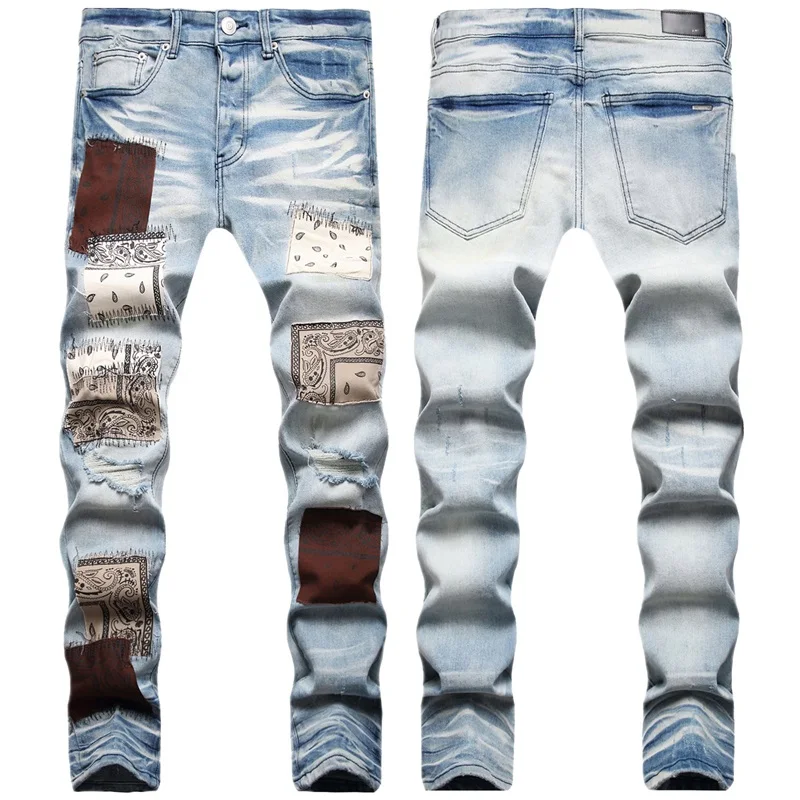 

EH·MD® Large Embroidered Men's Jeans Four Seasons Indian Style High Quality Street Fashion Zipper Slim Fit Stretch Pants Ethnic2