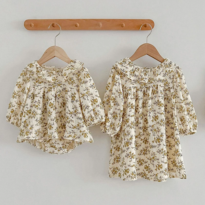 

Spring Autumn Sweet Infant Kids Baby Girls Long Sleeve Embroider Sisters Dress Newborn Kids Baby Girls Clothes Rompers