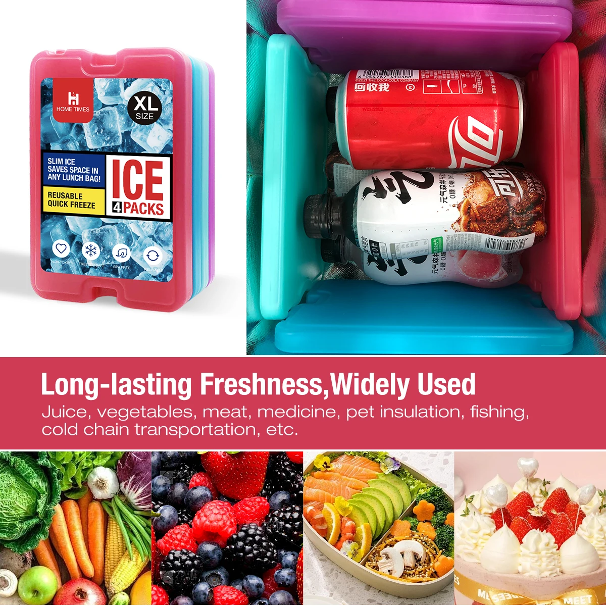 Ice packs for Lunch Box, Freezer Ice packs Slim Long Lasting Cool