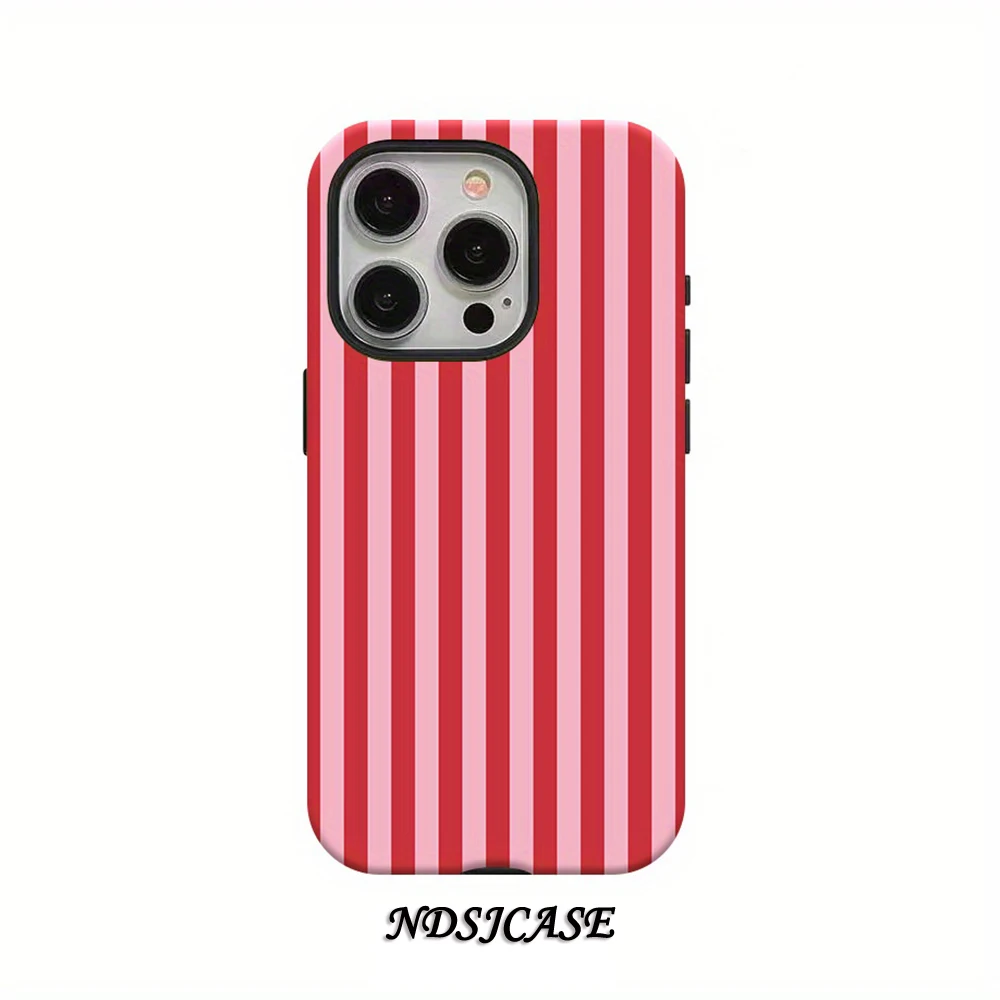 Luxury Double-Layer Pink Striped Phone Case with Fashion Design