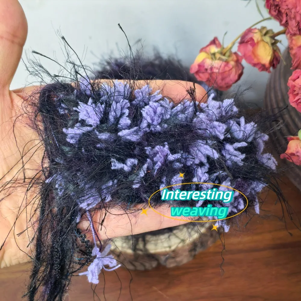 100g 다크 나이트 퍼플 아이리스 핸드 믹스드 원사, 모조 마튼 긴털 나비 원사, 크로셰 스카프, 모자, 가방