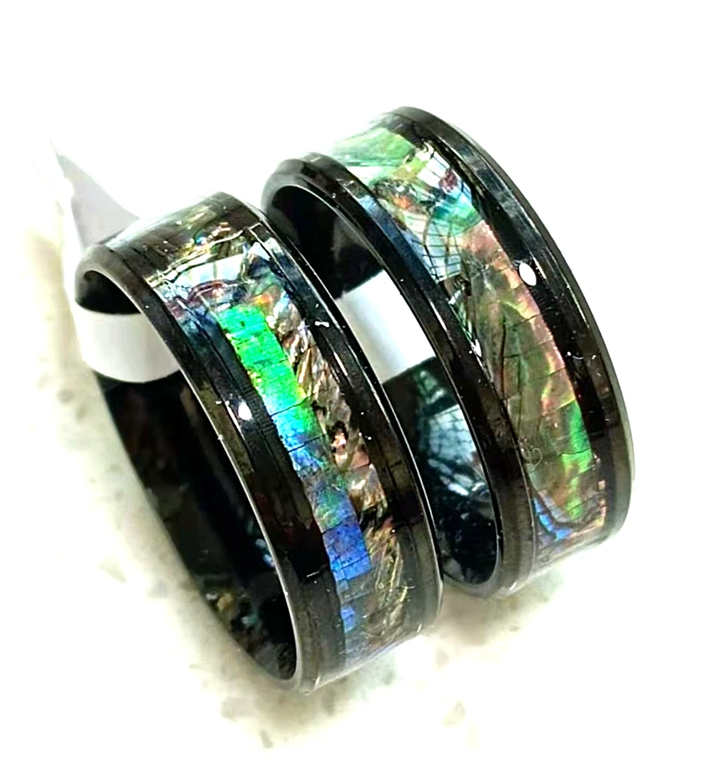 Wholesale 10 /20/50/100 pcs  8mm Band Abalone Shell 316L Stainless Steel Man Women Ring Fashion Jewelry 5