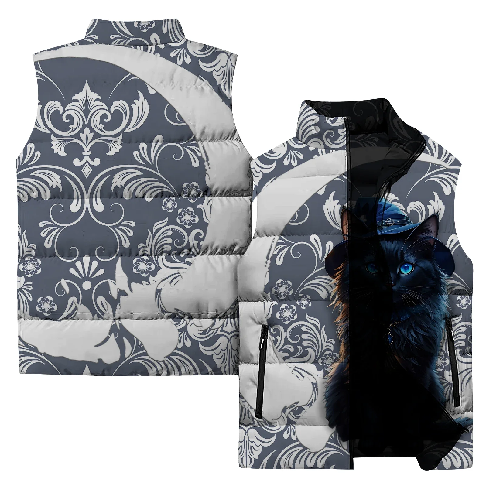 thumbnail image 1 of Ropa de invierno para hombre Chaqueta de hombre Chaleco Chaquetas de hombre Chaqueta con estampado de gatito y ciervo Chalecos Chalecos Abrigos sin mangas a prueba de viento frío, 1 of 5