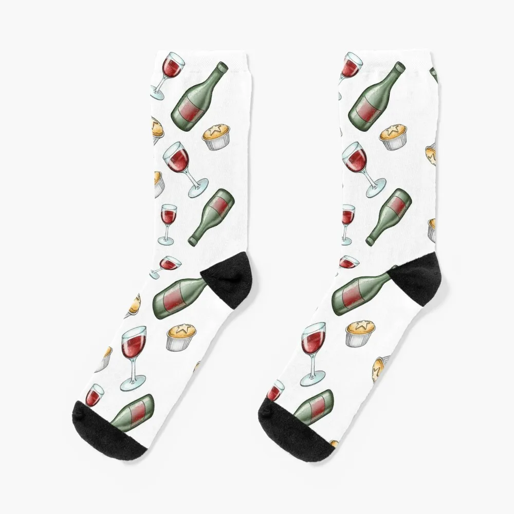 

Mince pies and red wine! Socks kawaii gift retro Designer Man Socks Women's