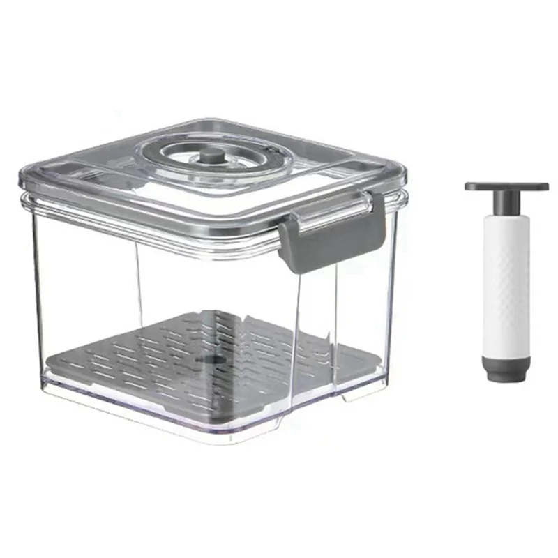 A45G-Vacuum Food Storage Container Transparent Fridge Organizer With Drain Net Capacity Food Dispenser For Kitchen