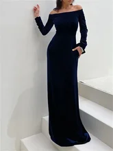 

Sheath / Column Minimalist Elegant Wedding Guest Formal Evening Dress Off Shoulder Long Sleeve Floor Length Velvet with Sleek 20