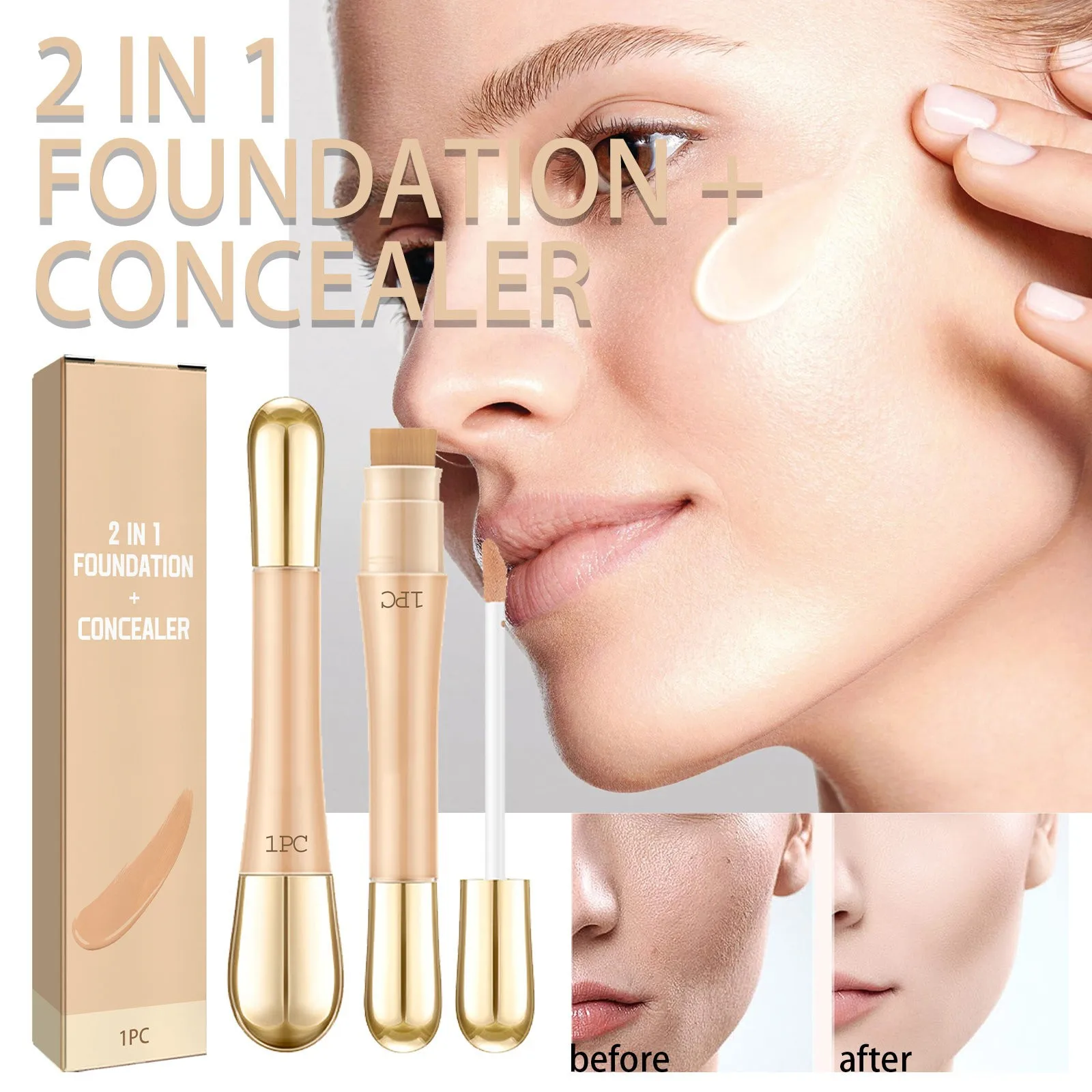 Double-Head Concealer 2 In 1 Flawless Face Concealer Long-lasting Full Coverage Concealer Foundation Cream Face Makeup Cosmetics 2