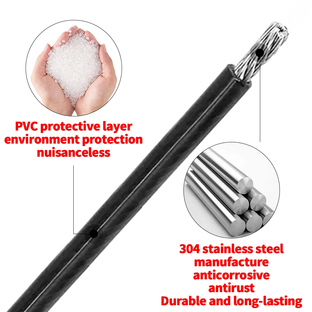 2/3/4/5/6mm Coated PVC Plastic 304 Stainless Steel Wire Rope Cable 5M/10M/50M/100M stainless steel wire rope steel wire rope