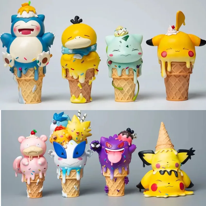 

Pokemon Ice-Cream Cone Anime Figure Bulbasaur Snorlax Psyduck Pikachu Genger Figurine Cute Statue Collect Model Doll Toys Gift