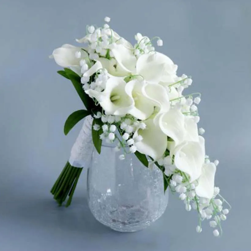 Bridal Bouquet wedding bouquets Whitney White Wedding Collection Calla Lily Lilies of the Valley Cascading Waterfall Style
