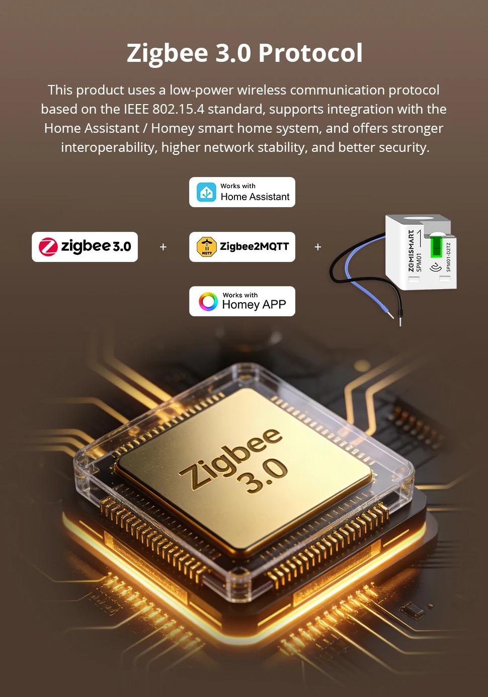 Zemismart Zigbee 3.0 Mini Smart Energy Meter 63A Stromüberwachungssensor Kompatibel mit Homey Unterstützt Home Assistant über ZHA Z2M – Detail 5