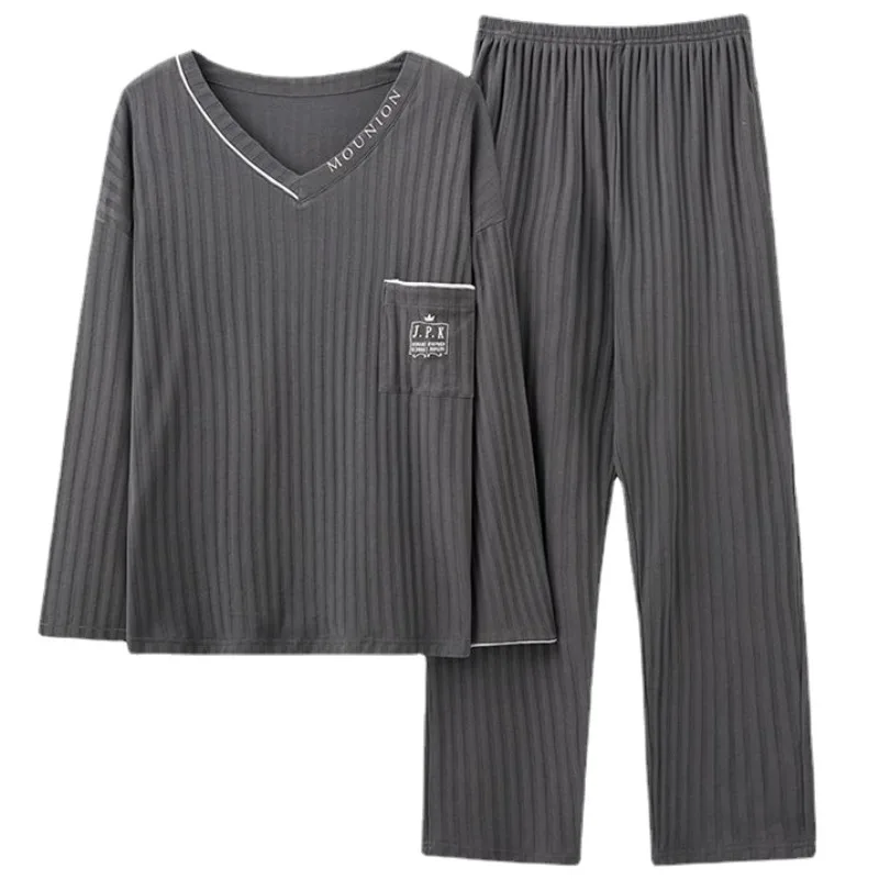 2024 New Pure Cotton Pajamas Men's Long Sleeved Spring Autumn Sleepwear Youth Plus Size Loose Loungewear Student Homewear Set