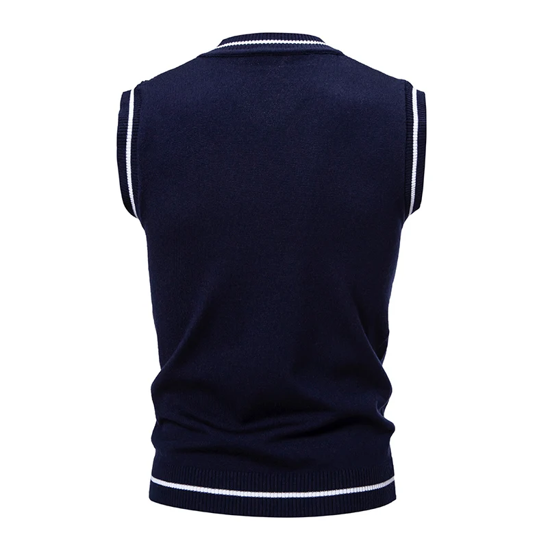 Men's New Sleeveless Sweater Fashion Embroidered V-neck Casual Lined Vest Men's Top 4