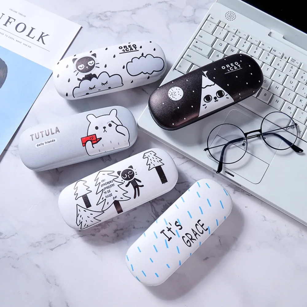 

Cute Pattern Glasses Case Fashion PU Hard Leather Eyewear Protector Metal Lightweight Sunglasses Box Men
