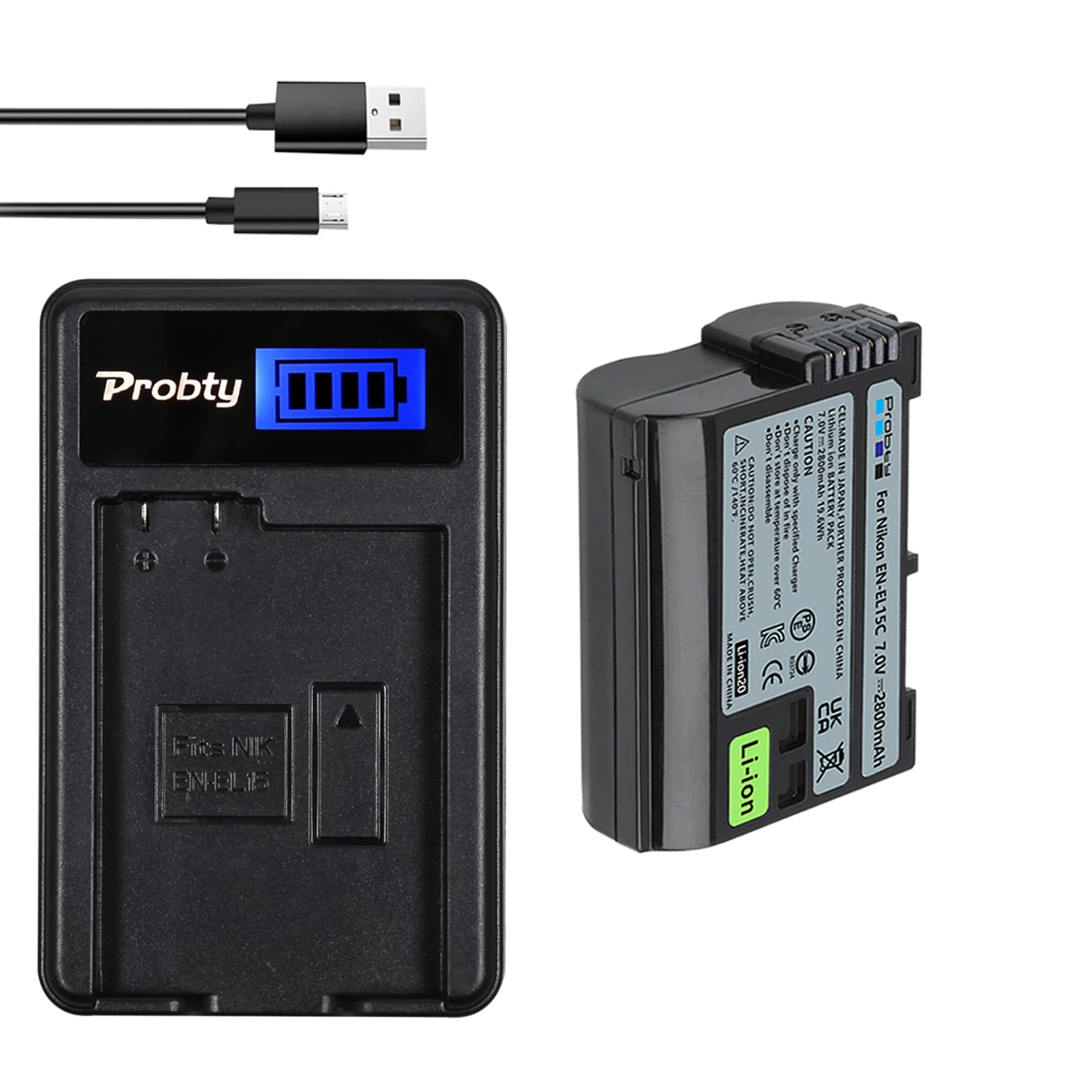 2800Mah En-El15C El15 En-El15A Batteria + Led Usb Dual Charger Per Nikon Z5, Z6, Z6 Ii, Z7, Z7Ii D600 D610 D600E D800 D800E D810