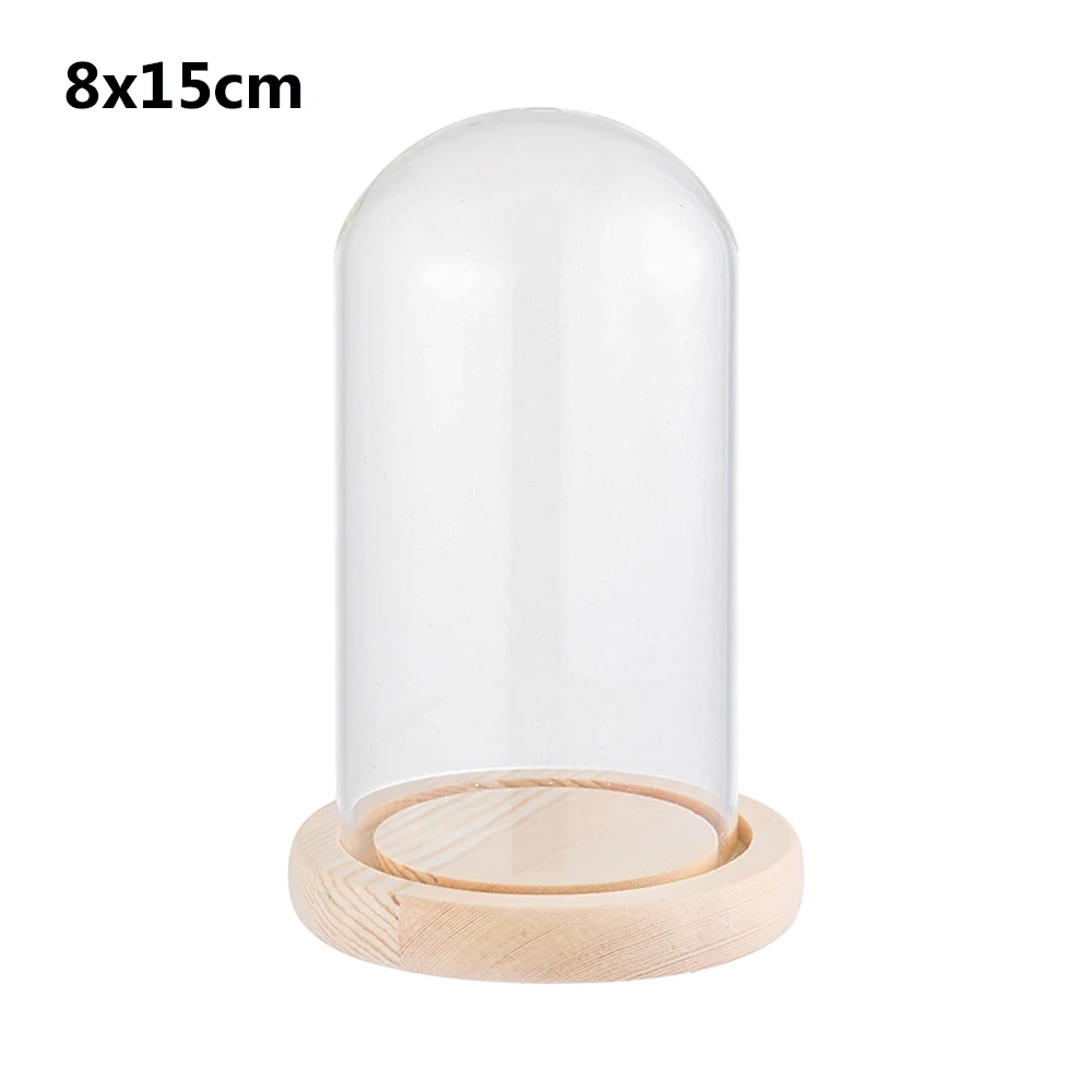 Dry Flower Glass Dust Cover with Wooden Base Immortal Flower Display Stand Clear Glass Vase Glass Cloche Plant Bottle Home Decor