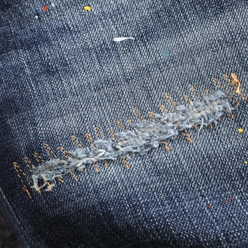 Street Fashion Men Jeans High Quality Retro Blue Stretch Slim Fit Ripped Jeans Men Embroidery Designer Hip Hop Brand Pants Homme