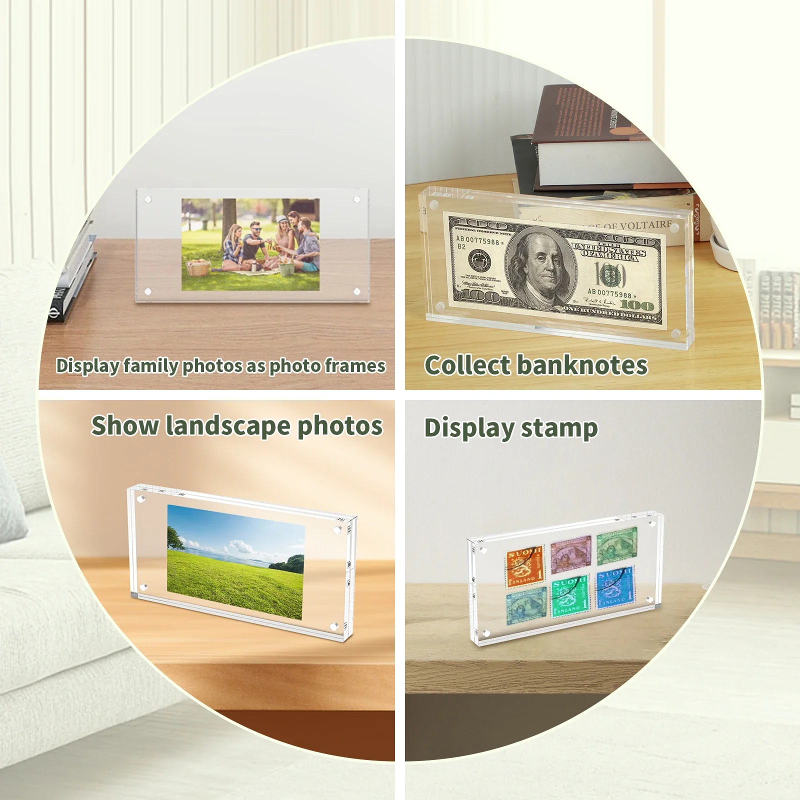 Dollar Bill Frame Acrylic Dollar Bill Holder Double Sided Transparent Currency Display Frame for Collectors Ticket Display