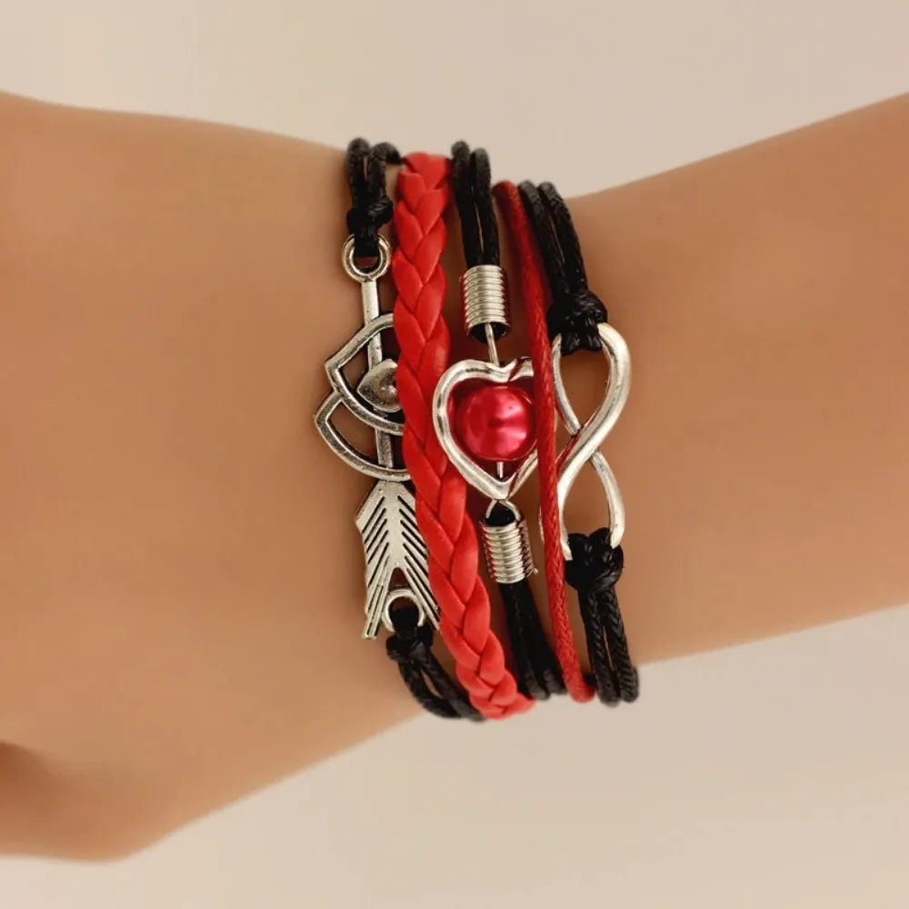 SUMENG-Pulseiras de couro para mulheres, envoltório infinito, coração do amor, pérolas, amuleto antigo, pulseira da amizade, 2024