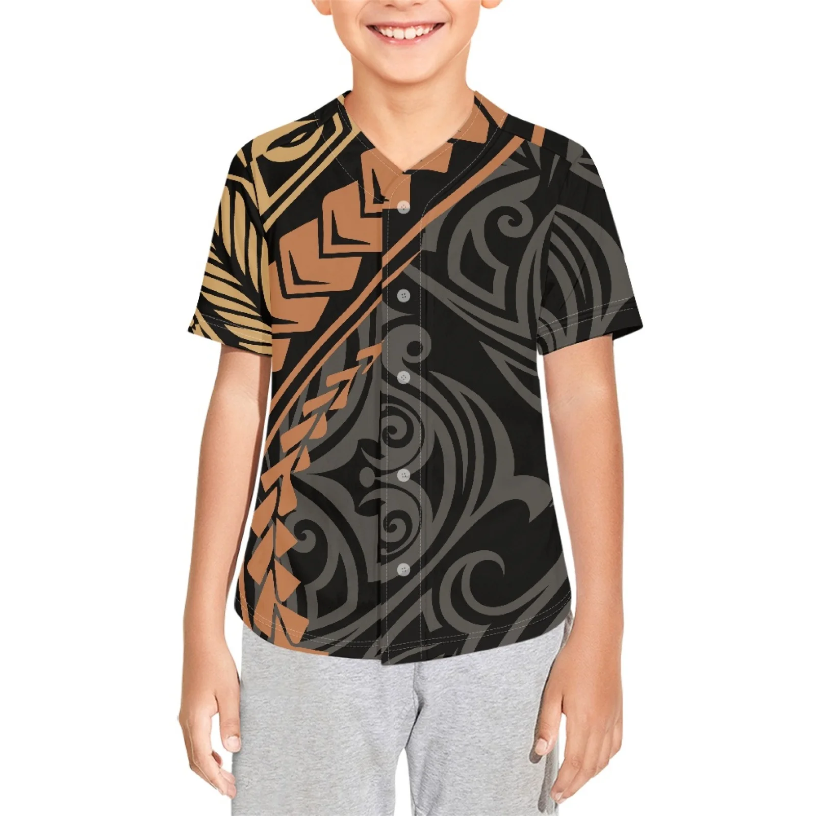 

Polynesian Tribal Tongan Totem Tattoo Tonga Prints Kids Baseball Jersey Little League Tee Softball Shirt Standard US Sizing NEW