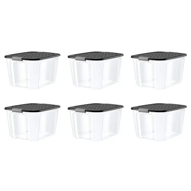 

72 Quart Clear Plastic Grey Latches Lid Tote Set of 6