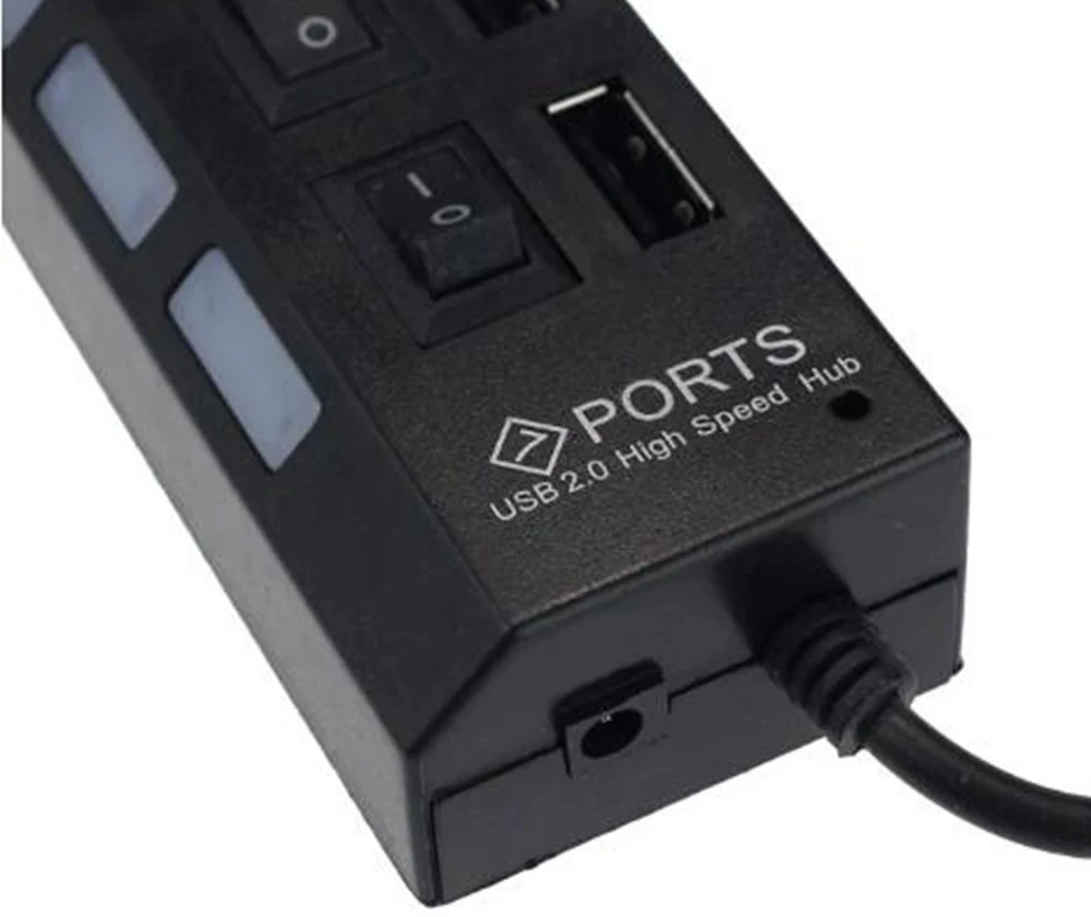 USB 2.0 Hub USB Hub 2.0 Multi USB Splitter Hub Use Power Adapter 7 Port Multiple Expander 2.0 USB Hub with ON/OFF Switch, for PC