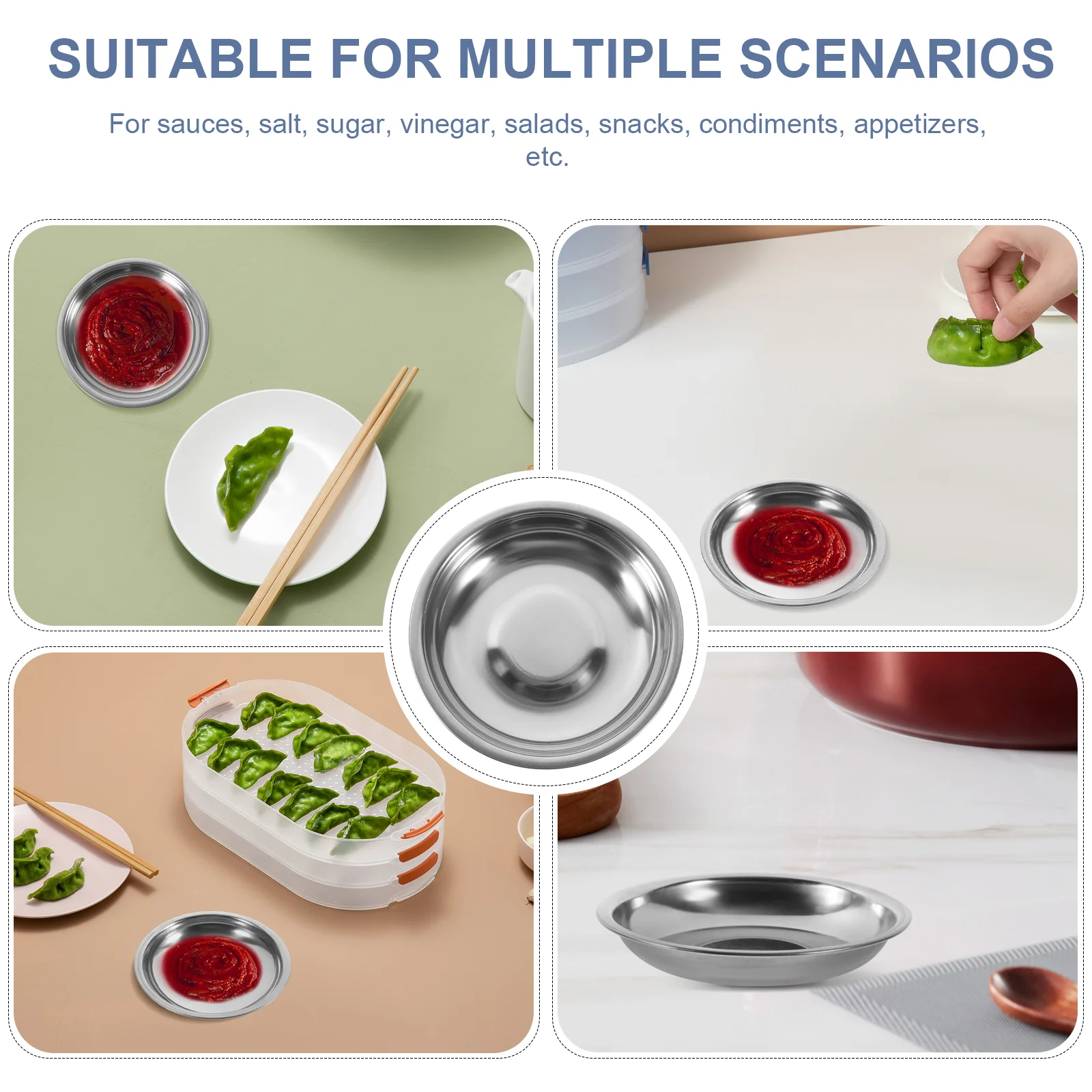 Appetizer Plates Sauce Dishes Mustard Appetizer Plates Stainless Steel Small Seasoning Cap Dessert Silver Appetizer Serving Kitchen Tool