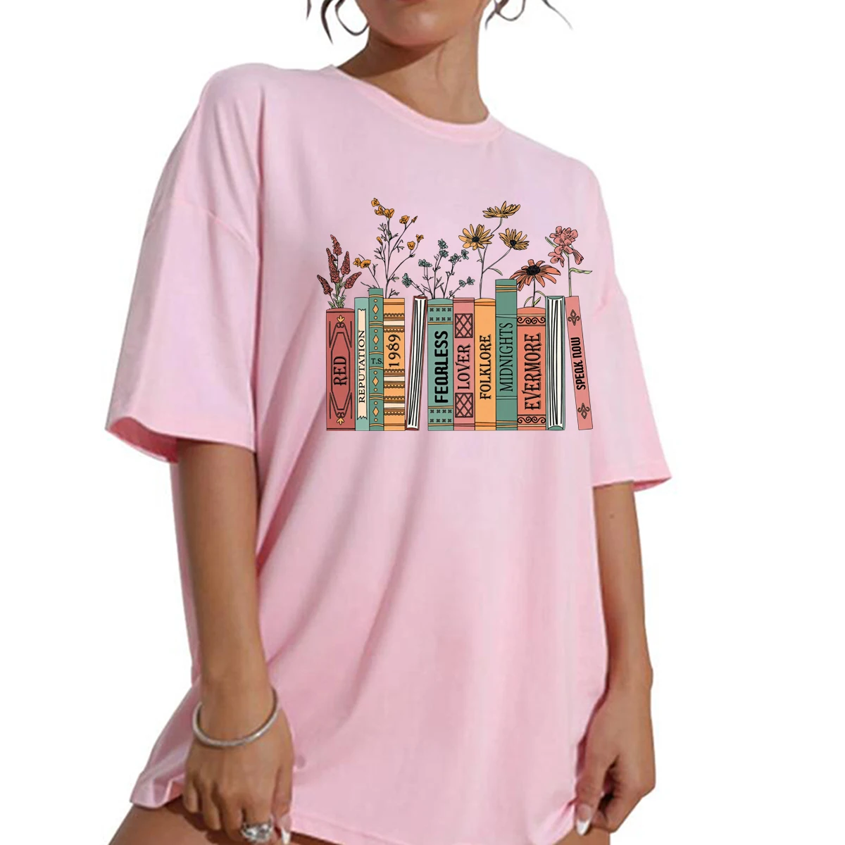 thumbnail image 1 of Camiseta de moda 2024 con álbumes de Taylor, libro, flores, amante de la música country, camiseta Swift, regalo, camiseta de verano de gran tamaño (talla estadounidense), 1 of 4