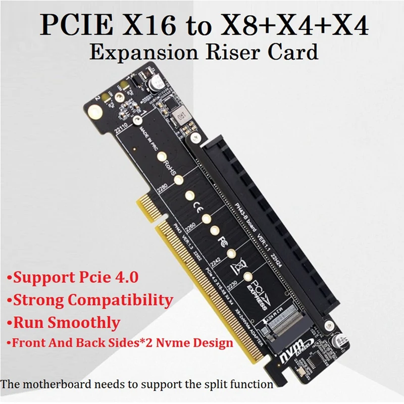 

PCIE4.0 X16 To X8+X4+X4 Split Card PCIE4.0 2 NVME Input Port Expansion Riser Card PCIE4.0 Split Expansion Adapter