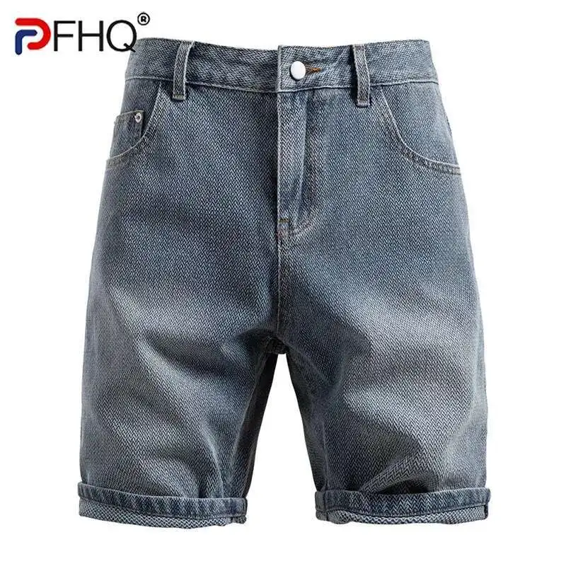 PFHQ Summer New Denim Men's Shorts Straight Legged Vintage Korea Fashion Streetwear Male Trousers 21E3141
