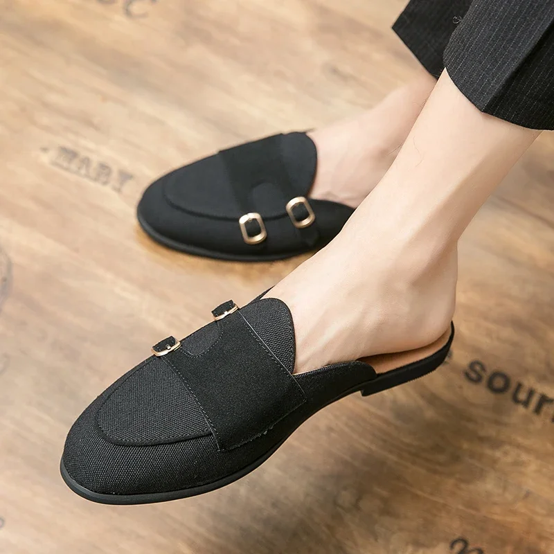 

Suede Leather Shoes Men's Casual Luxury Brand Handmade Muller Loafers Men Slip-On Flats Driving Dress Shoes Half Slippers 38-48