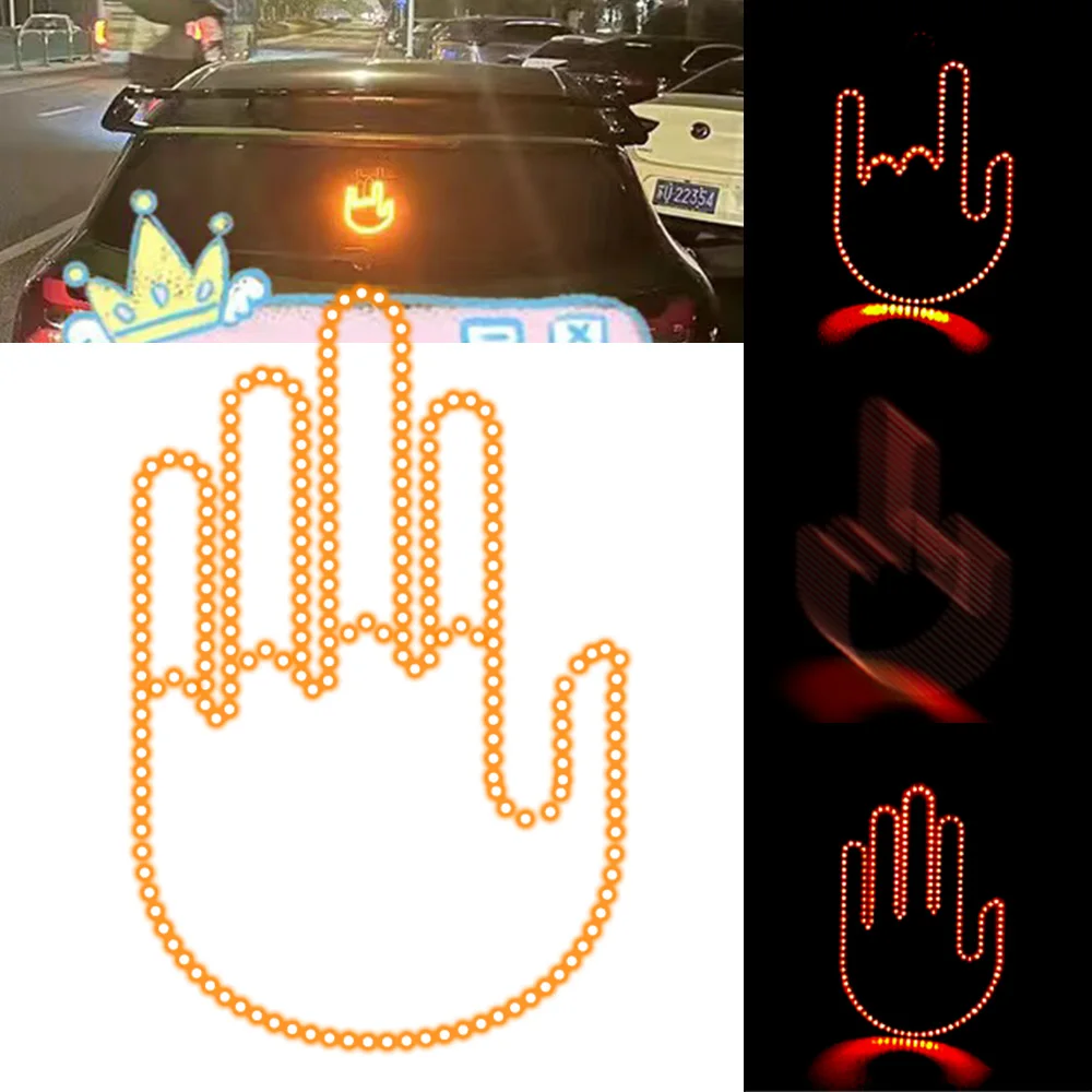 FUNNY CAR MIDDLE Finger Gesture Sign Light with Remote for Car Truck SUV  Seadan £19.99 - PicClick UK