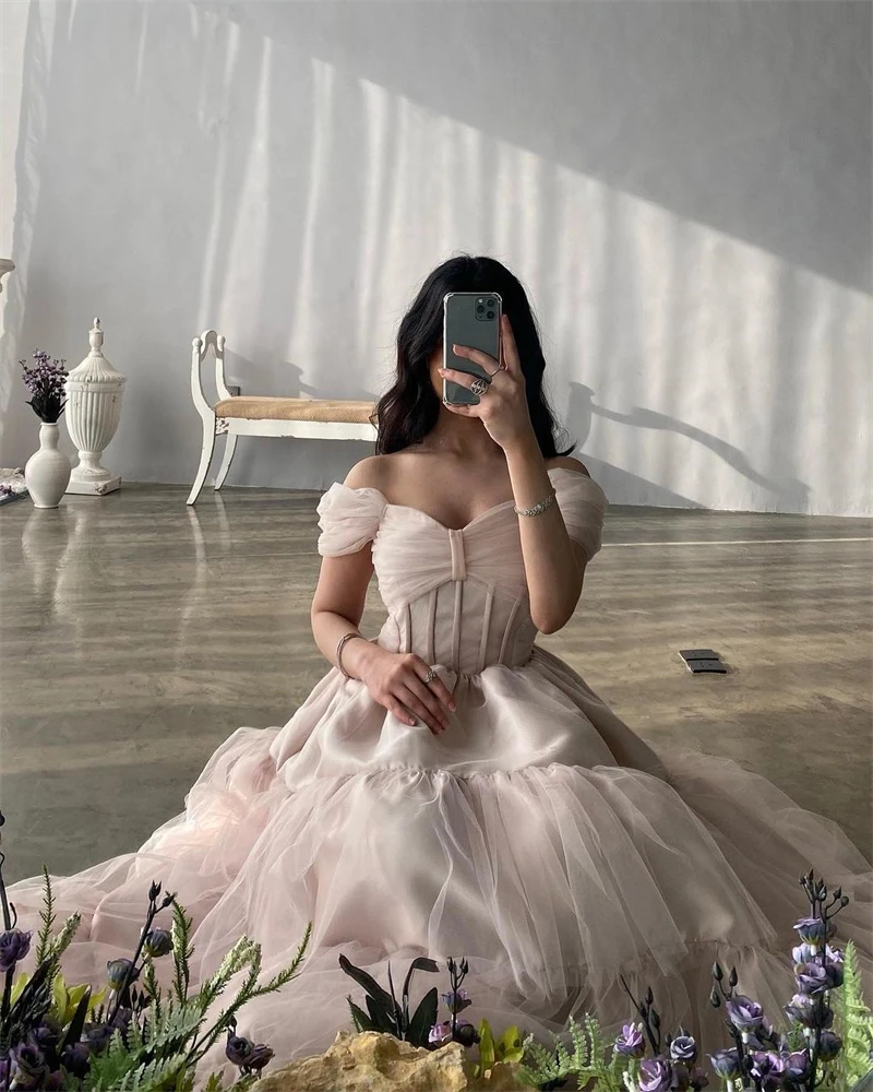 

Noble Popular A-Line Off The Shoulder Prom Dress Floor-Length With Short Sleeves Evening Summer Party Dress For Women2023