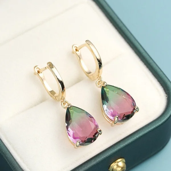 Trendy Women Earrings 4 Colors Delicate Gold Color Inlay Natural Stone Hook Dangle Earrings for Women Wedding Engagement Jewelry x090
