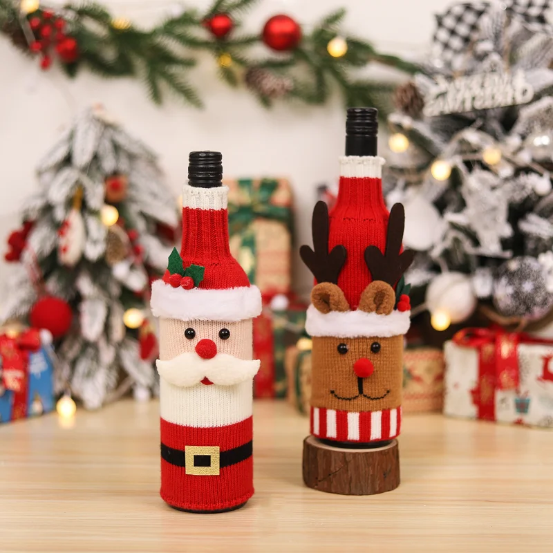 Wine Bottle Cover Christmas Ornament Knitted Wool Belt