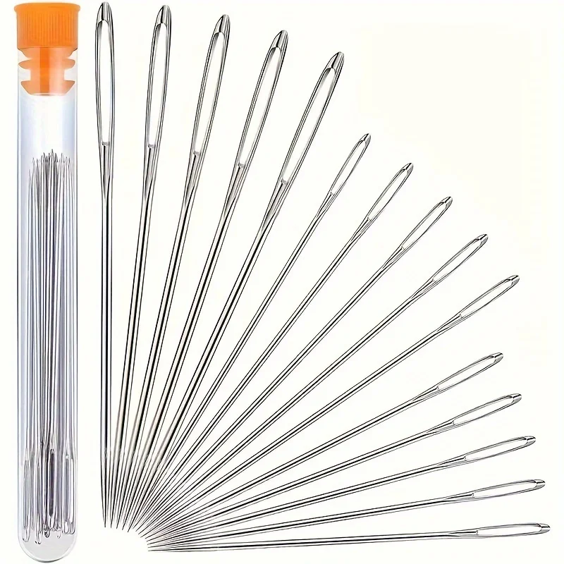 15PCS DIY Craft Tools Large Eye Needles Steel Embroidery Cross Stitch Knitting Yarn Sewing Hand Crochet Hook Set Kit