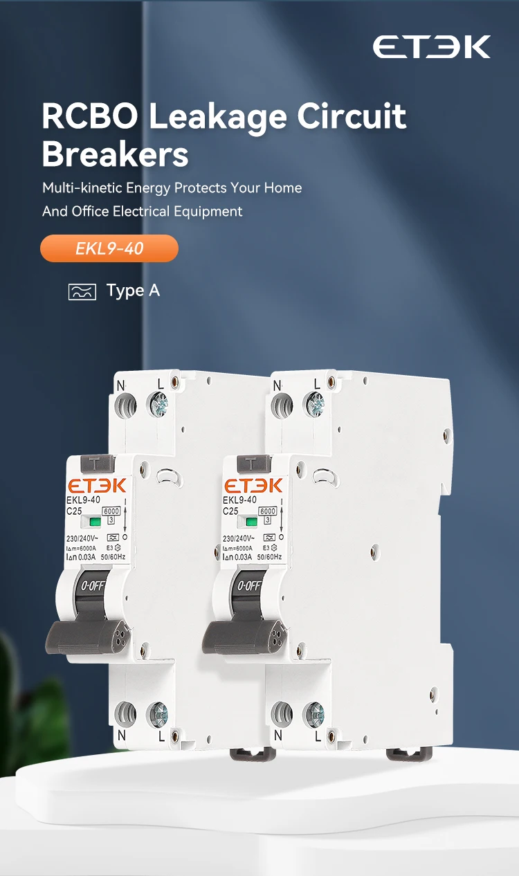 Description Picture 2 of itemETEK RCBO Type A Residual Automatic Circuit Breaker 6KA 1P+N 2P DPN With Over Current Leakage Protection 30mA EKL9-40