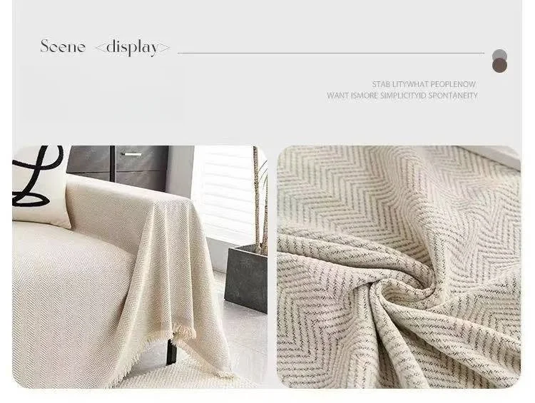 Minimalist Herribone Style Chenille Sofa Towel image 10