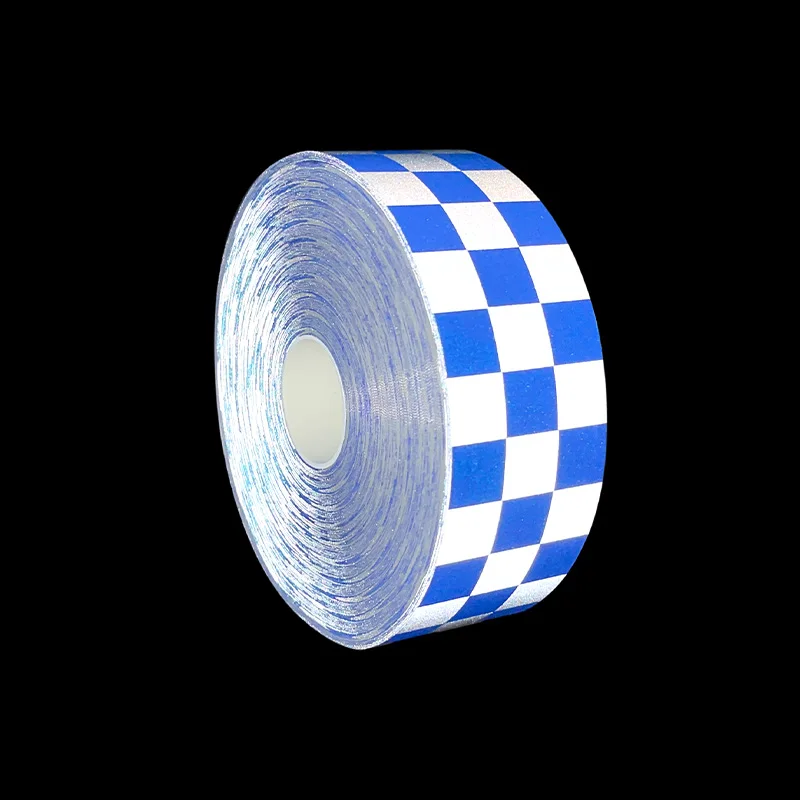 VOOFENG Blue Check Printed High Intensity Polyester Reflective Fabric Sewing on Policeman Workwear Clothes Warning Tape