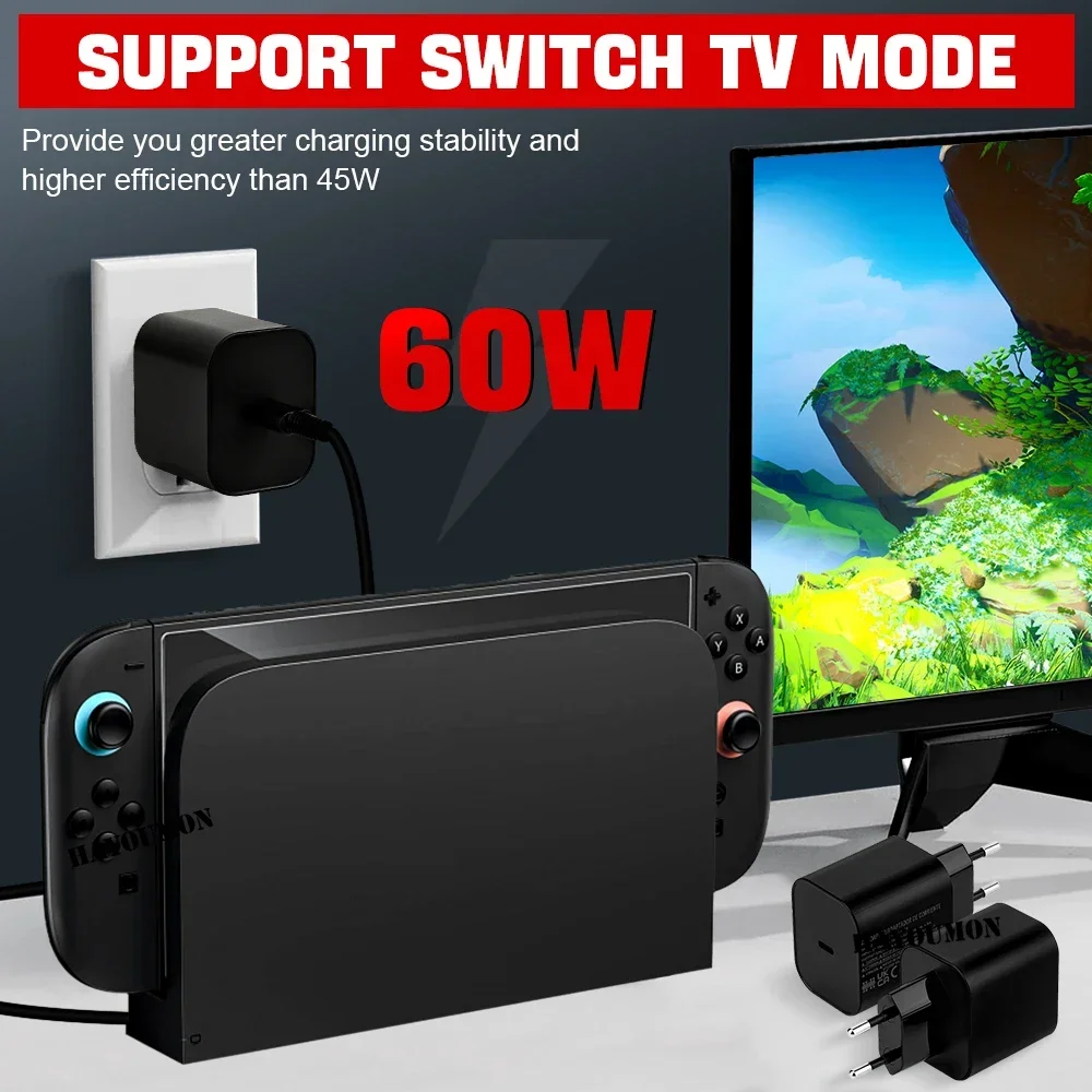 Universal 60W USB-C Power Adapter with 1.5M Charging Cable and TV Mode Support
