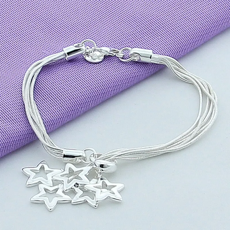 

Wholesale Fashion Silver 925 Bracelet Jewelry Hollow Star Charm Bracelet For Women Trendy Jewelry