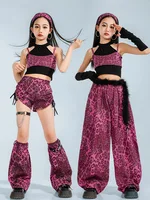 K-pop – haut court léopard pour filles, pantalon Cargo de danse de rue, short Hip Hop Jazz, ensemble de vêtements pour enfants, Streetwear, Costume élégant 1