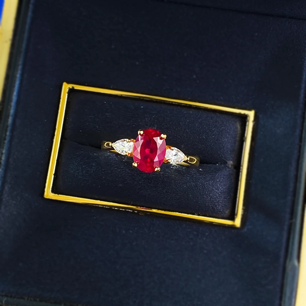 Wong Rain 18K Gold Plated 925 Sterling Silver Oval Cut 6*8 MM Ruby High Carbon Diamond Gemstone Women Rings Fine Jewelry Gifts 5