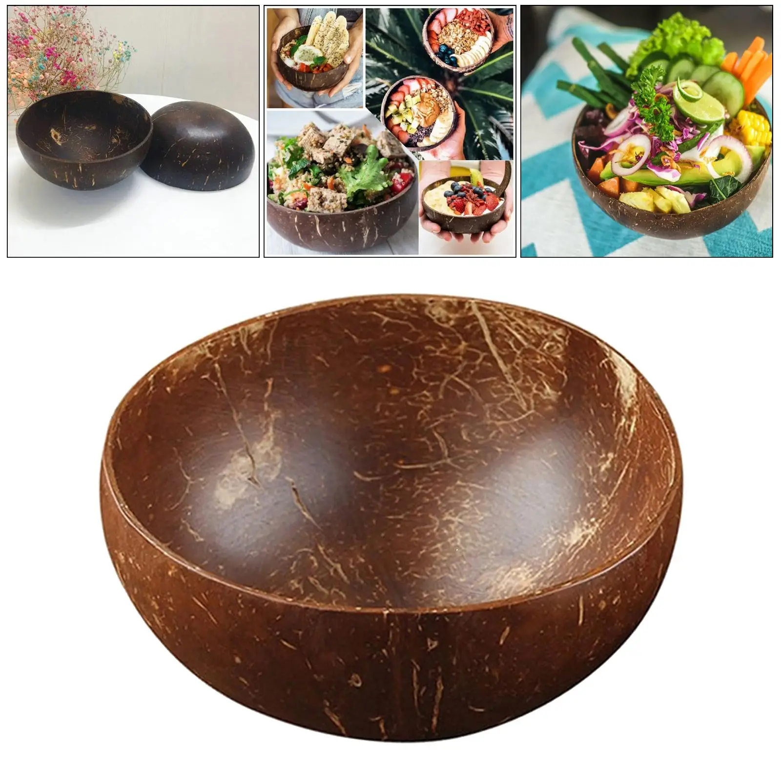 1pc Coconut Bowls Polish Wooden Bowl for Salad Noodle Rice Vegans Ice Cream