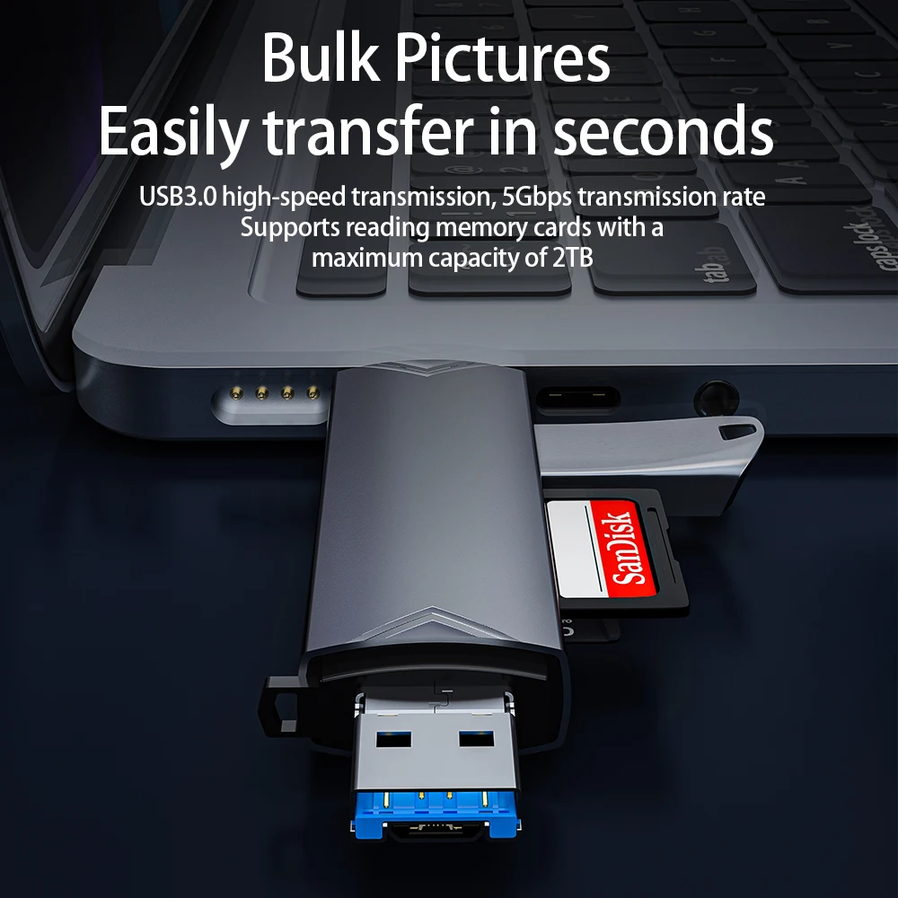 USB 카드 리더기 C 타입 SD TF 마이크로 USB 3.0, 다기능 플래시 드라이브 어댑터, 메모리 카드 읽기 U 디스크, 전화 액세서리, 6 in 1
