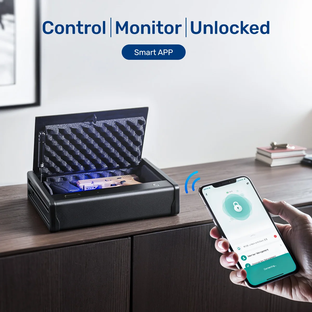 Stainless Steel Biometric Pistol Safe Box for 2 Handguns with Fingerprint and APP Control
