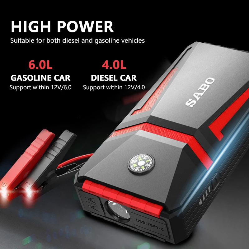 12VCarBatteryJumpStarterPortablePowerBankBoosterWithLED