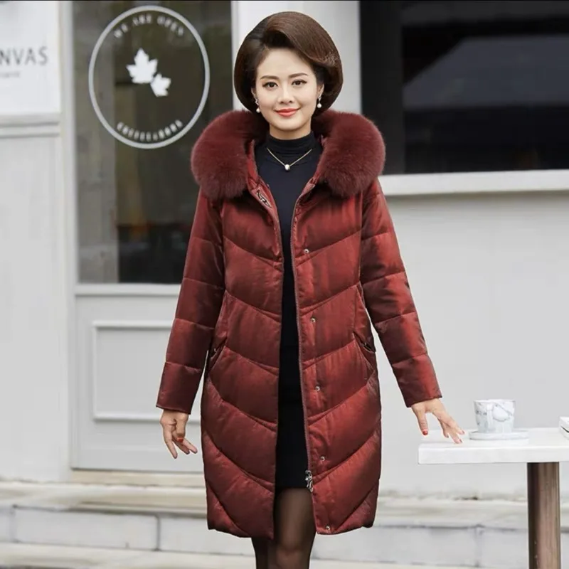 2023 New Women Down Jacket Winter Coat Female Mid Length Version Parkas Loose Thick Warm Outwear Hooded Leisure Time Overcoat