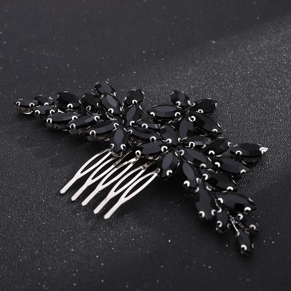 Black Rhinestone Bridal Hair Comb Fashion Headpiece for Women Wedding Hair Accessories Handmade Party Brides Jewelry Tiaras